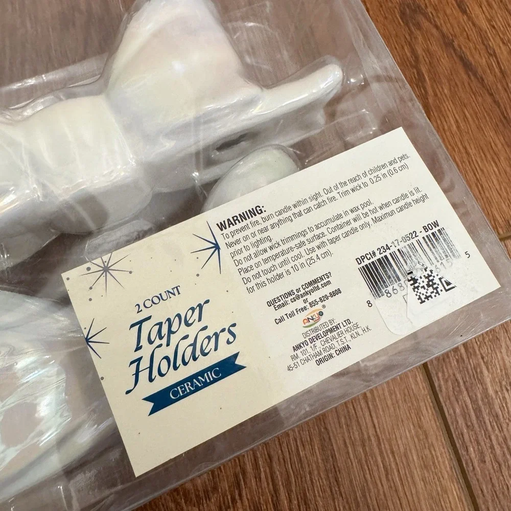 Ceramic Iridescent Bow Taper Candle Holders‎ - Set of 2 New! Holiday Decor Girly